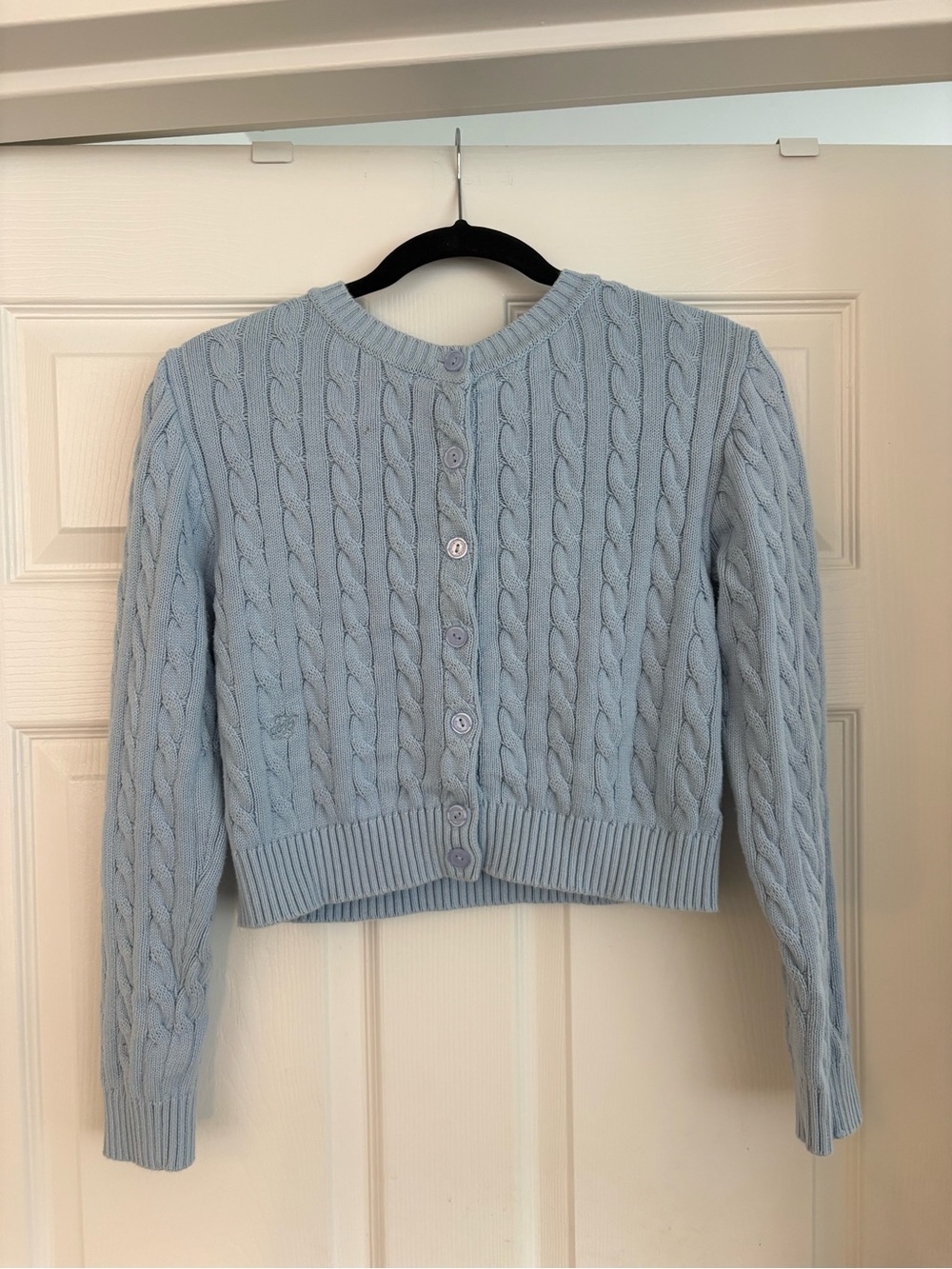Frankie's Bikinis Light Blue Cable-Knit Button Cardigan